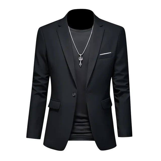 Trendy herenjasje, casual blazer, getailleerd met enkele knoop, ideaal voor lentemode of een stijlvolle formele look.