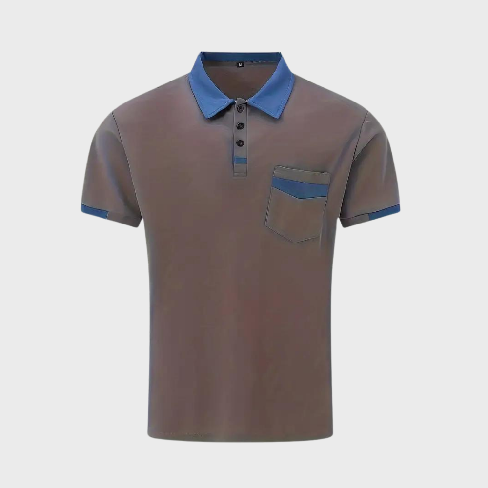 "Casual herenpolo in polyester, stijlvol ontwerp met knopen en korte mouwen, ademend en kreukbestendig."