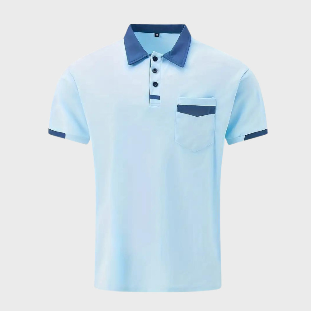 "Casual herenpolo in polyester, stijlvol ontwerp met knopen en korte mouwen, ademend en kreukbestendig."