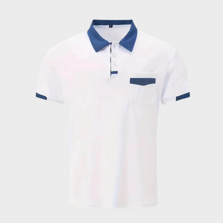 "Casual herenpolo in polyester, stijlvol ontwerp met knopen en korte mouwen, ademend en kreukbestendig."