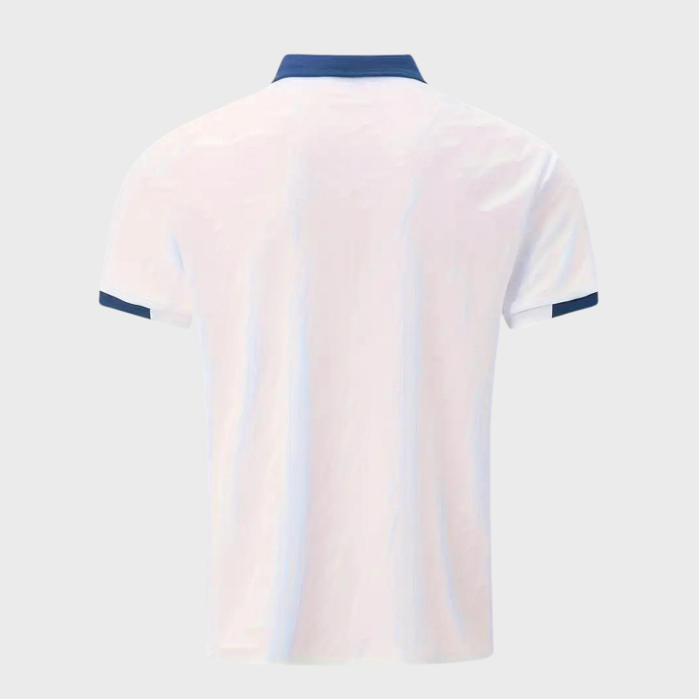 "Casual herenpolo in polyester, stijlvol ontwerp met knopen en korte mouwen, ademend en kreukbestendig."