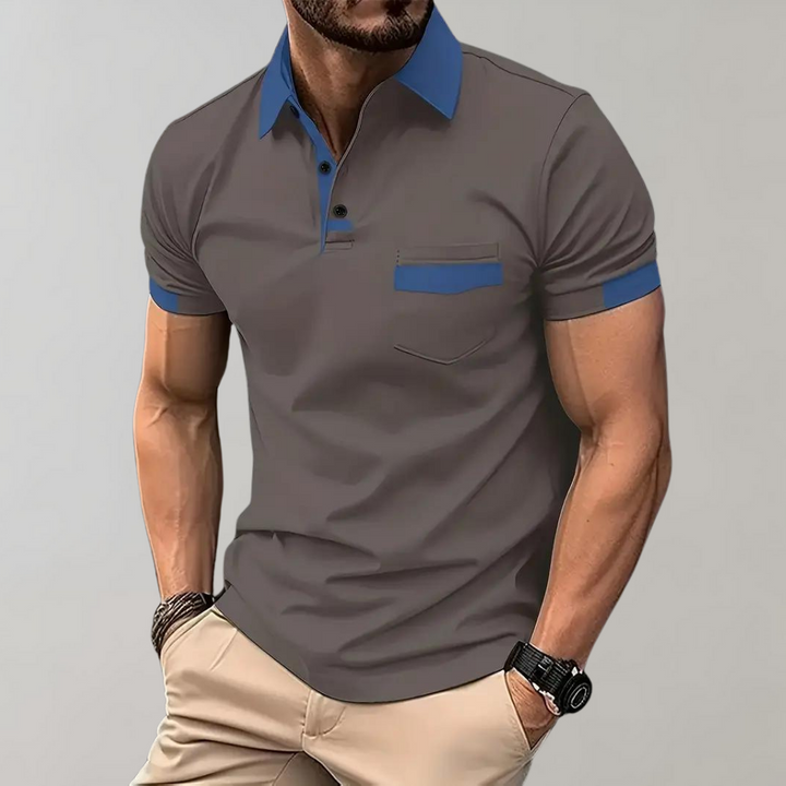 "Casual herenpolo in polyester, stijlvol ontwerp met knopen en korte mouwen, ademend en kreukbestendig."