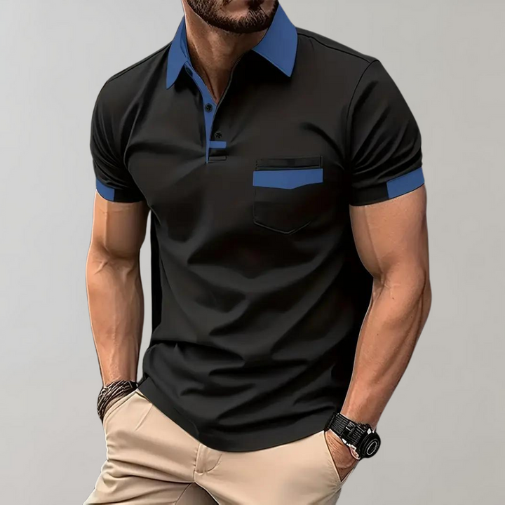 "Casual herenpolo in polyester, stijlvol ontwerp met knopen en korte mouwen, ademend en kreukbestendig."