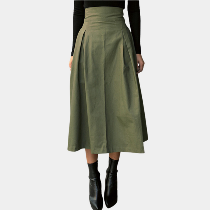 Elegante groene damesrok met hoge taille, ideaal voor lente/zomer. Veelzijdige stijl voor zowel kantoor als vrije tijd.