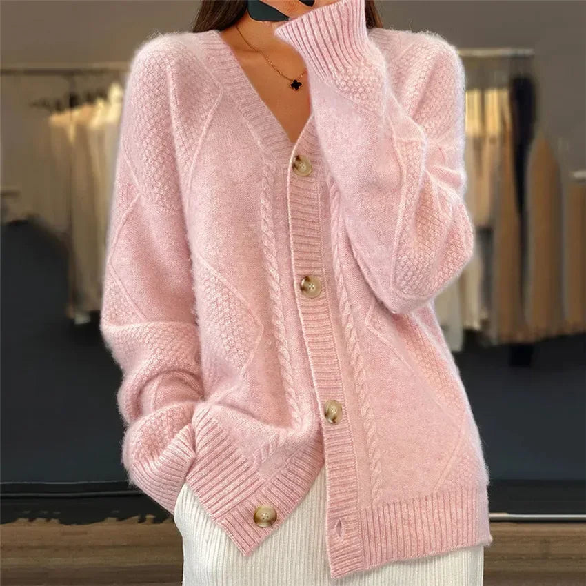 Chique kasjmier vrouwen vest met knoopsluiting, lange mouwen; stijlvol en veelzijdig voor elke gelegenheid.