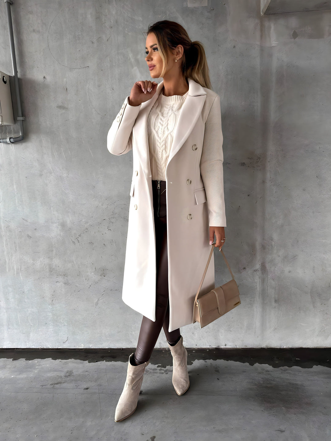 Chique lange dames mantel voor winter, elegant en stijlvol. Perfecte dames overjas.