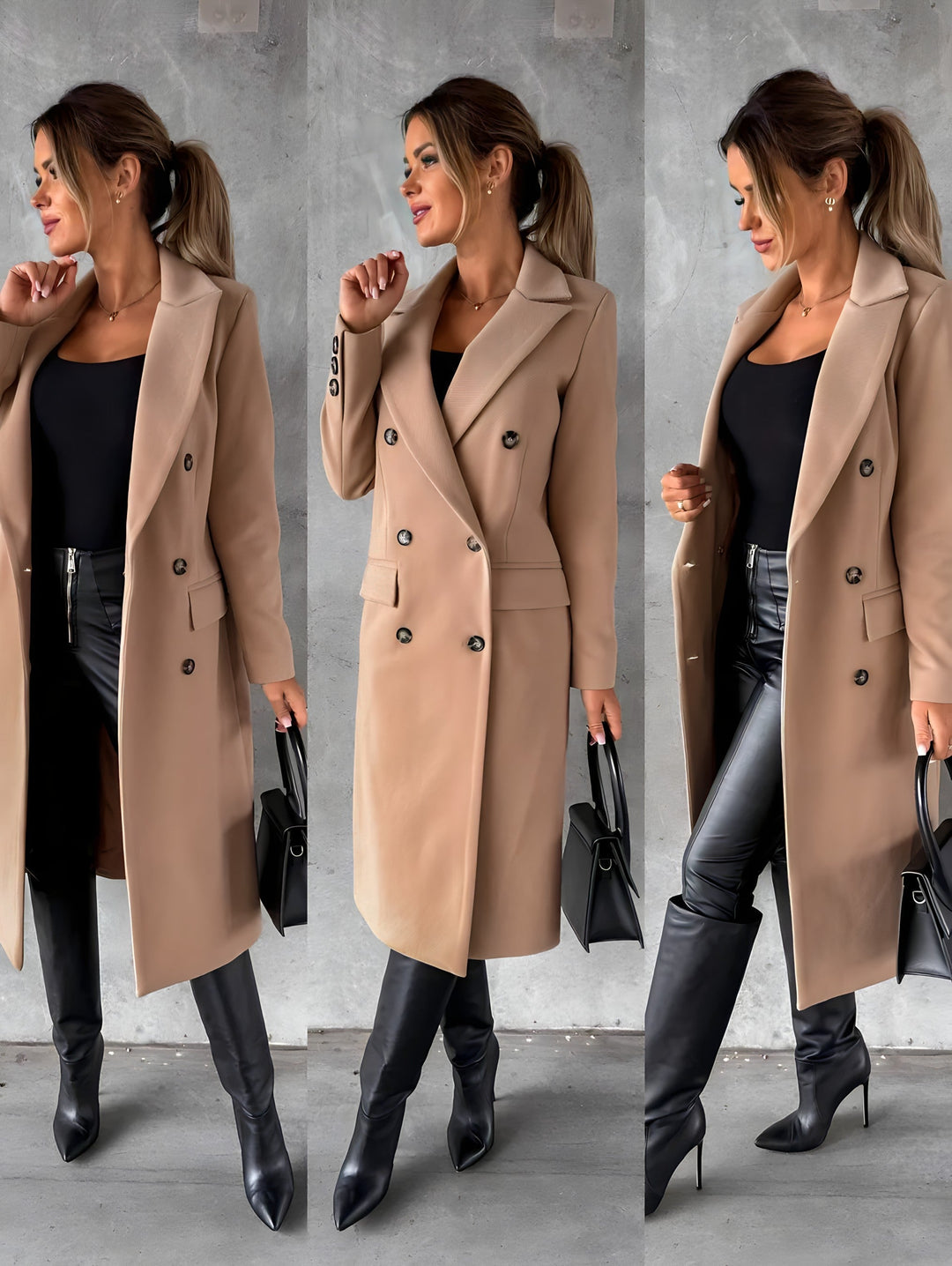 Stijlvolle dames wintermantel, elegante lange jas voor vrouwen. Chique overjas voor modebewuste.