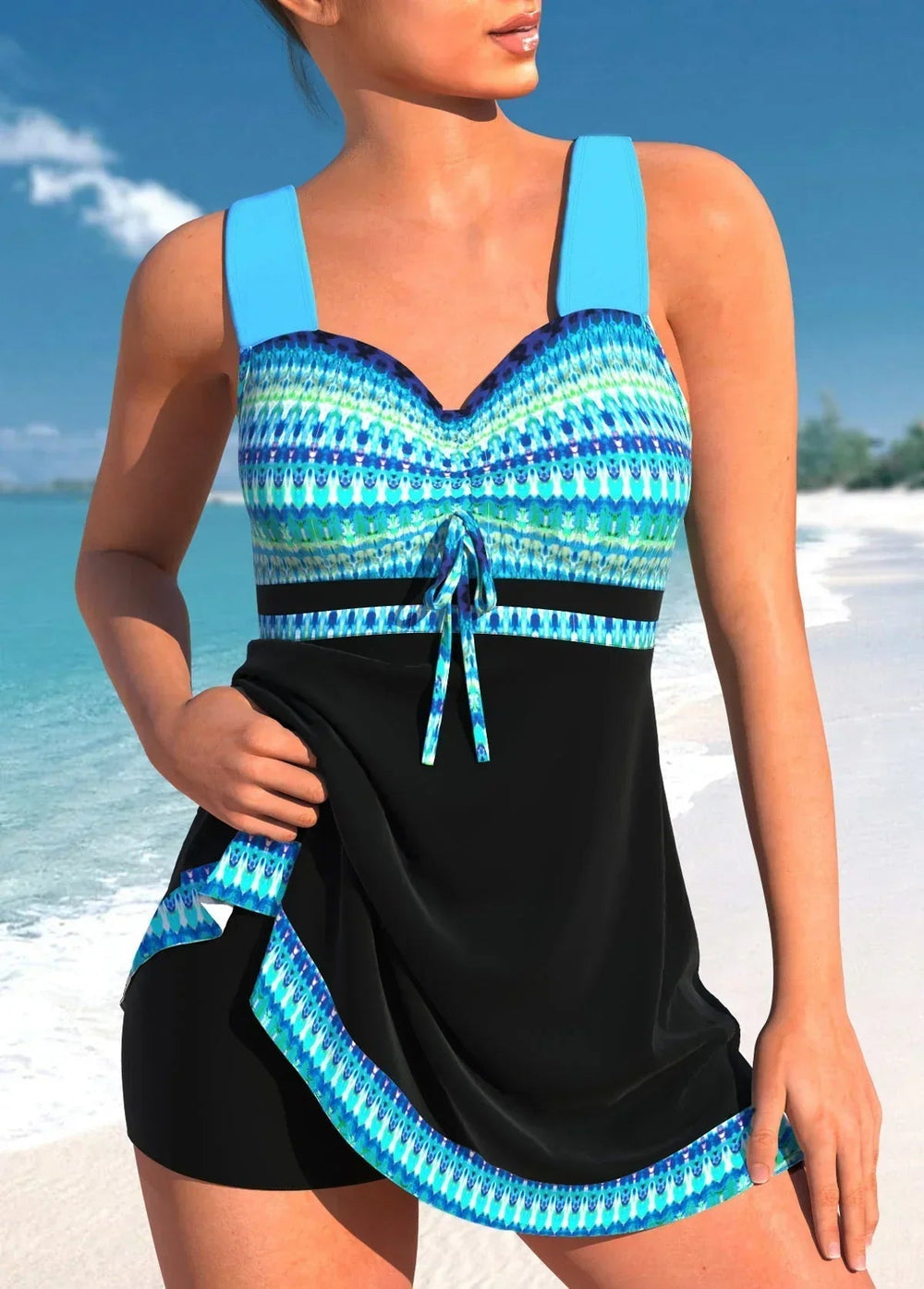 Sneldrogend dames tankini badpak, ideaal voor strand en zwemmen. Stijlvolle sweetheart halslijn, beschikbaar in plusmaat.