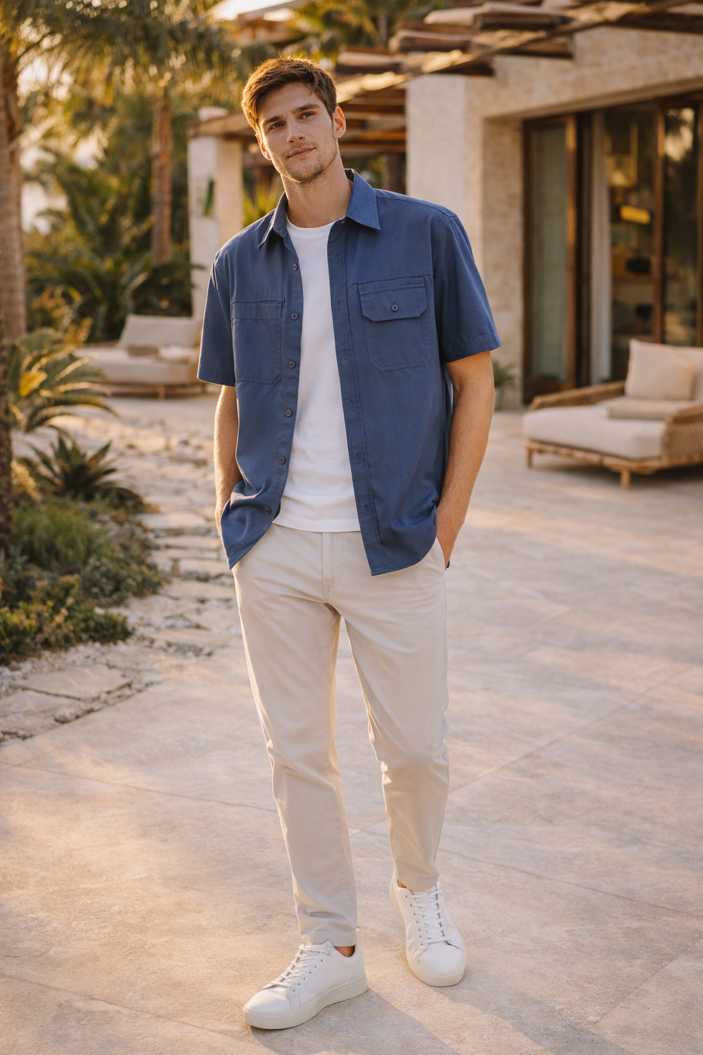 Comfortabel herenoverhemd met korte mouwen, rechte pasvorm, ideaal voor zomerse casual outfits en vrije tijd.