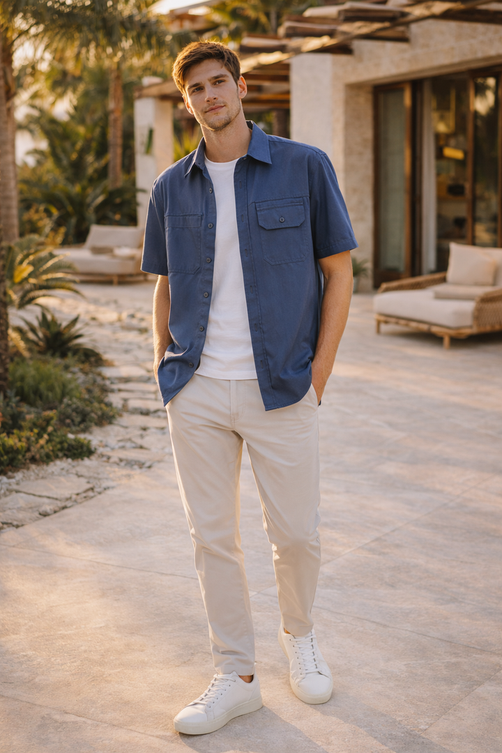 Comfortabel herenoverhemd met korte mouwen, rechte pasvorm, ideaal voor zomerse casual outfits en vrije tijd.