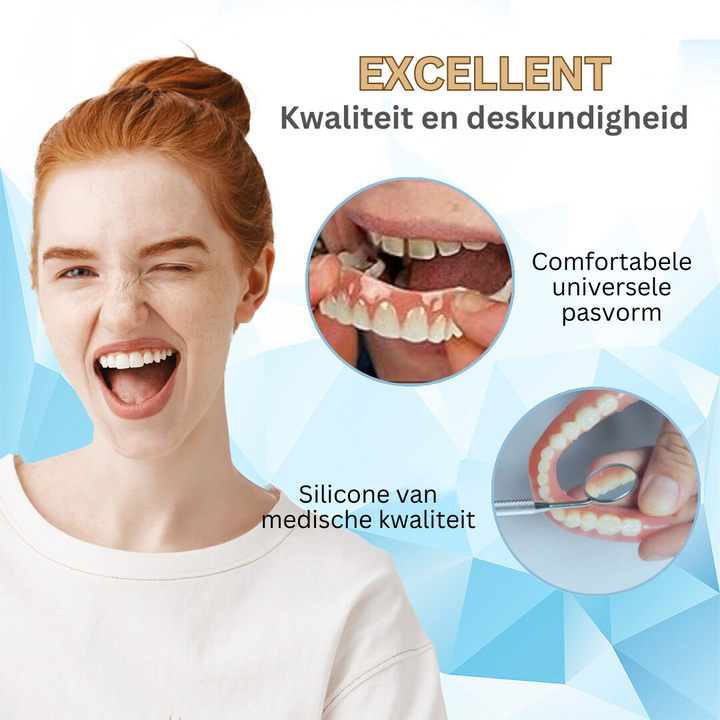 Flexibel siliconen kunstgebit voor optimaal comfort en een stevige pasvorm, draagt bij aan betere mondhygiëne.