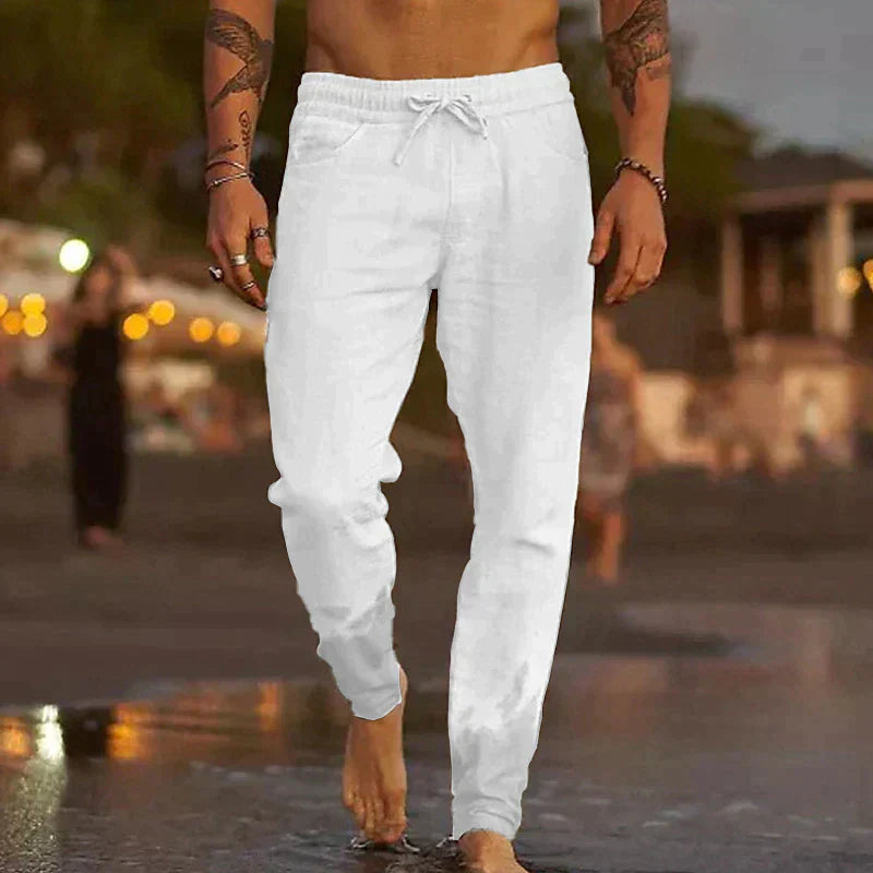 "Comfortabele, ademende linnen herenbroek voor elke gelegenheid met stijlvolle, tijdloze look."