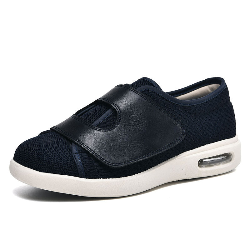 Dames diabetische schoenen met verstelbare klittenband en ondersteuning, voor optimale voetverzorging bij brede voeten.