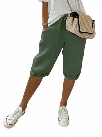 Comfortabele dames driekwart broek met elastische taille en praktische zijzakken, ideaal voor zomerse dagen.