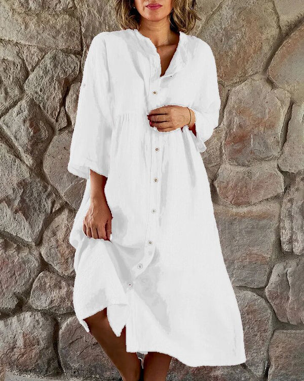 Trendy dames midijurk, overhemdstijl, comfortabel en elegant voor zomerse gelegenheden.