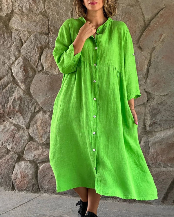 Comfortabele dames overhemd midijurk, ideaal voor zomer. Elegant, losvallend met knopen.