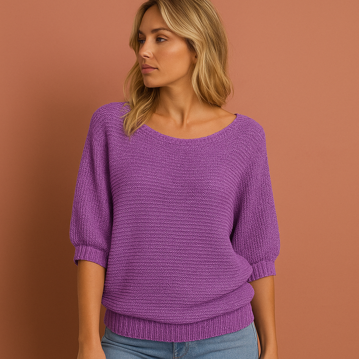 Stijlvolle dames trui met verfijnd ruches detail, perfect voor een elegante casual look met veel stretchcomfort.
