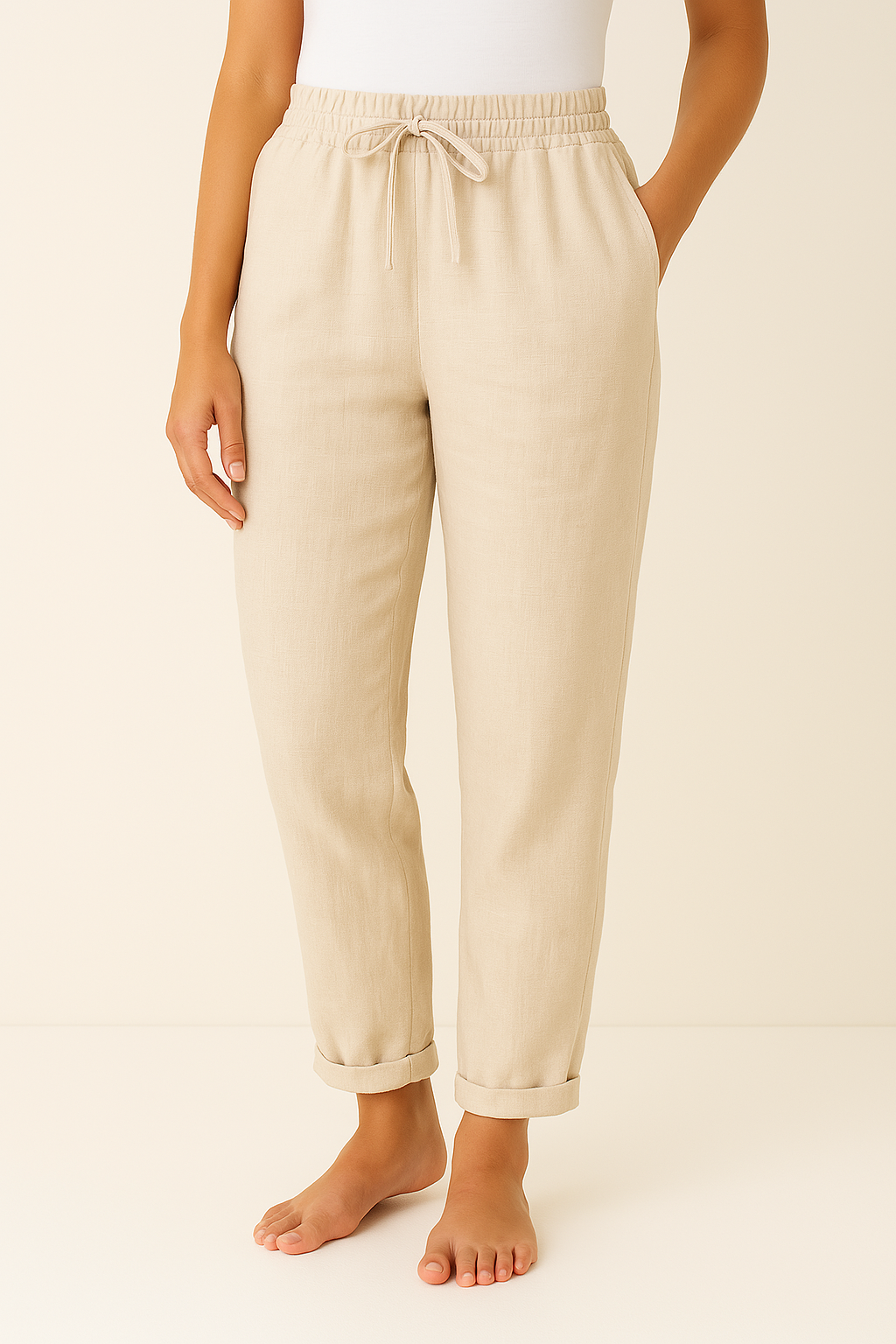 Stijlvolle damesbroek met elastische taille en rechte pijp, comfortabel voor elke gelegenheid.