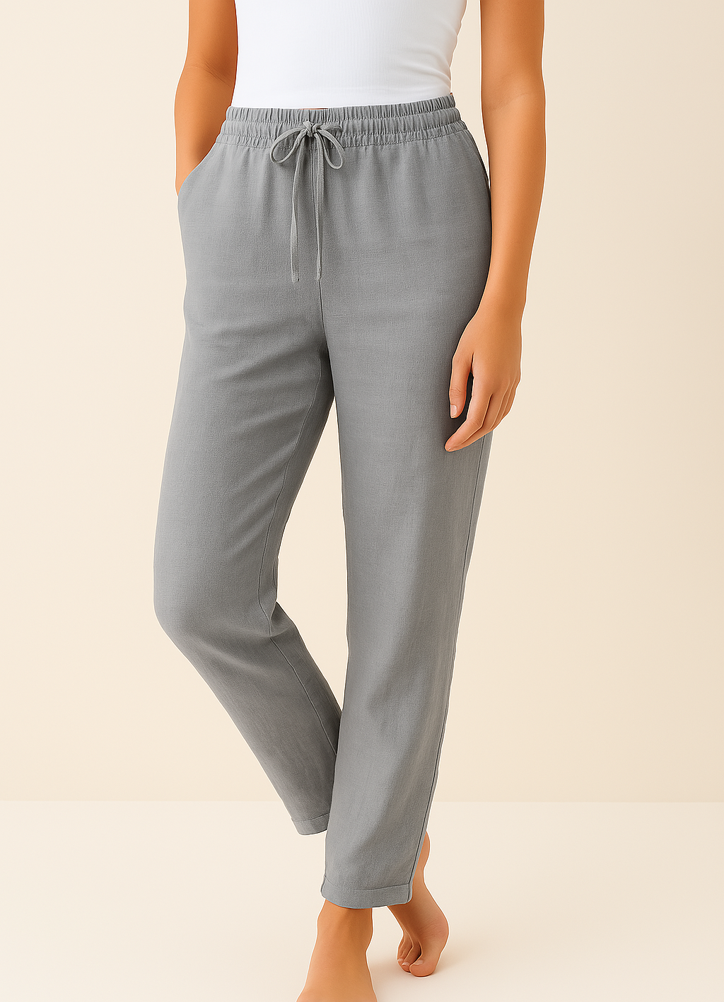 Nette damesbroek met elastische taille en rechte pijp, de perfecte keuze voor comfort en stijl.
