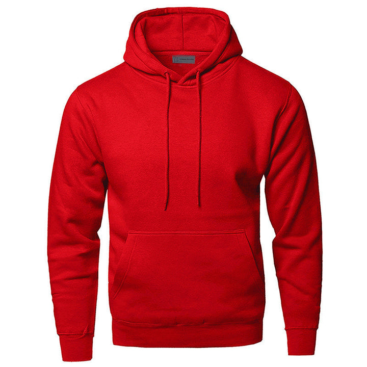 Essentiële effen heren hoodie met capuchon en ruime buikzak, perfect comfort voor casual mannenmode.