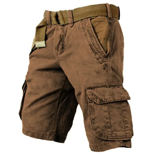 "Comfortabele heren cargo shorts van zacht katoen, met meerdere zakken en verstelbare riem, ideaal voor zomerse activiteiten.