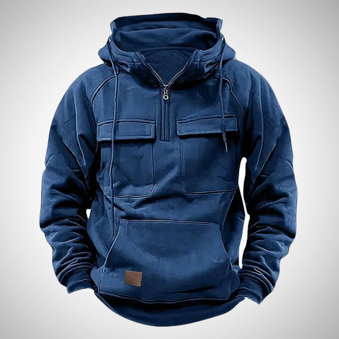 Veelzijdige heren hoodie met rits, capuchon en zachte stof, geschikt voor dagelijks comfort en sport.