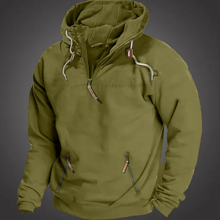Warme heren hoodie met praktische ritssluiting en hoge kraag voor extra comfort en bescherming tegen kou.