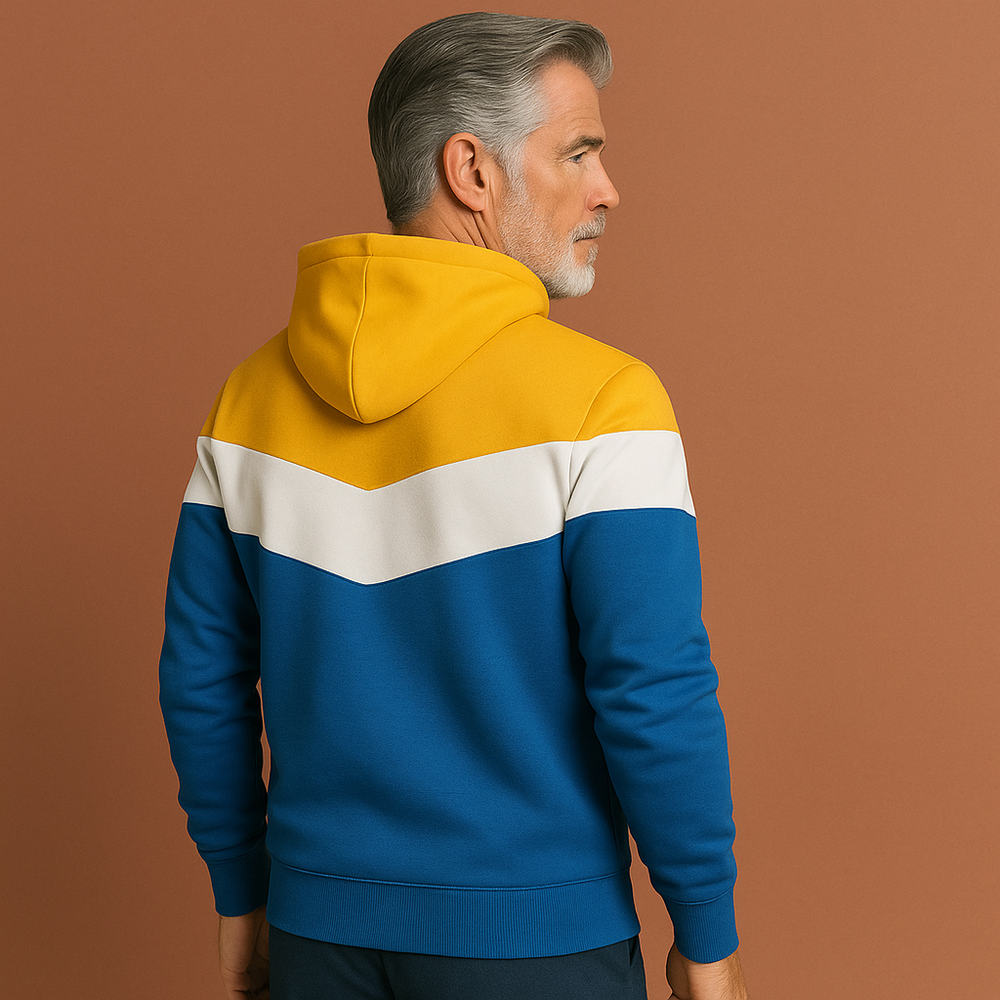 Casual gele heren hoodie, sportief sweatshirt met relaxte pasvorm. Comfortabele herenkleding voor alle seizoenen.