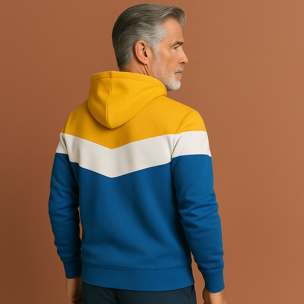 Casual gele heren hoodie, sportief sweatshirt met relaxte pasvorm. Comfortabele herenkleding voor alle seizoenen.