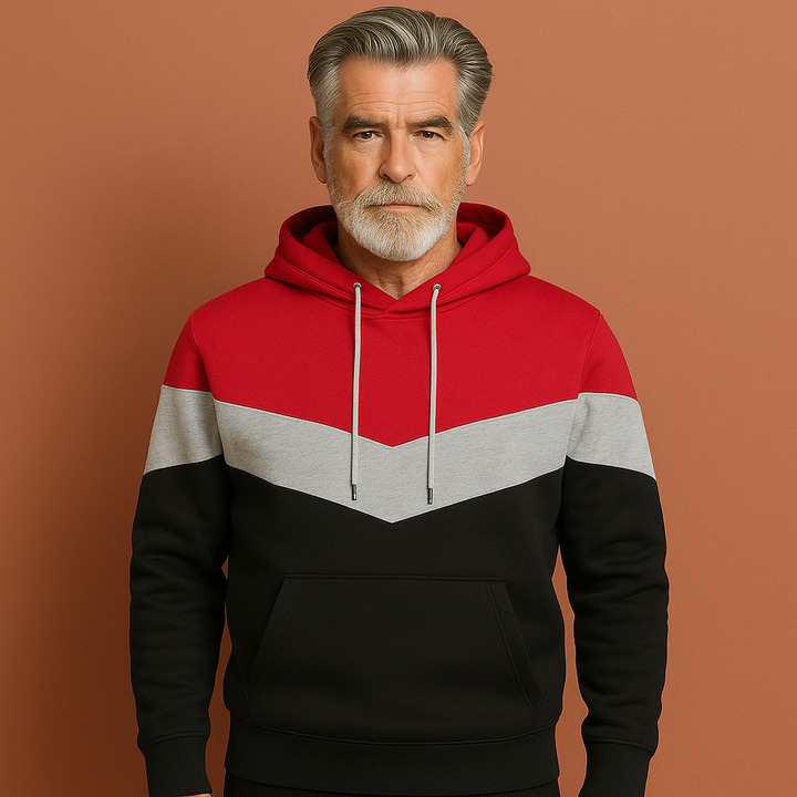 Rode comfortabele heren hoodie sweatshirt, sportieve relaxte pasvorm. Ideaal als casual herenkleding voor alle seizoenen.