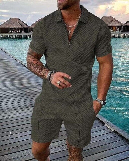 Tweeledige heren poloshortset, comfortabel en casual. Perfecte zomerkleding voor elke dag.