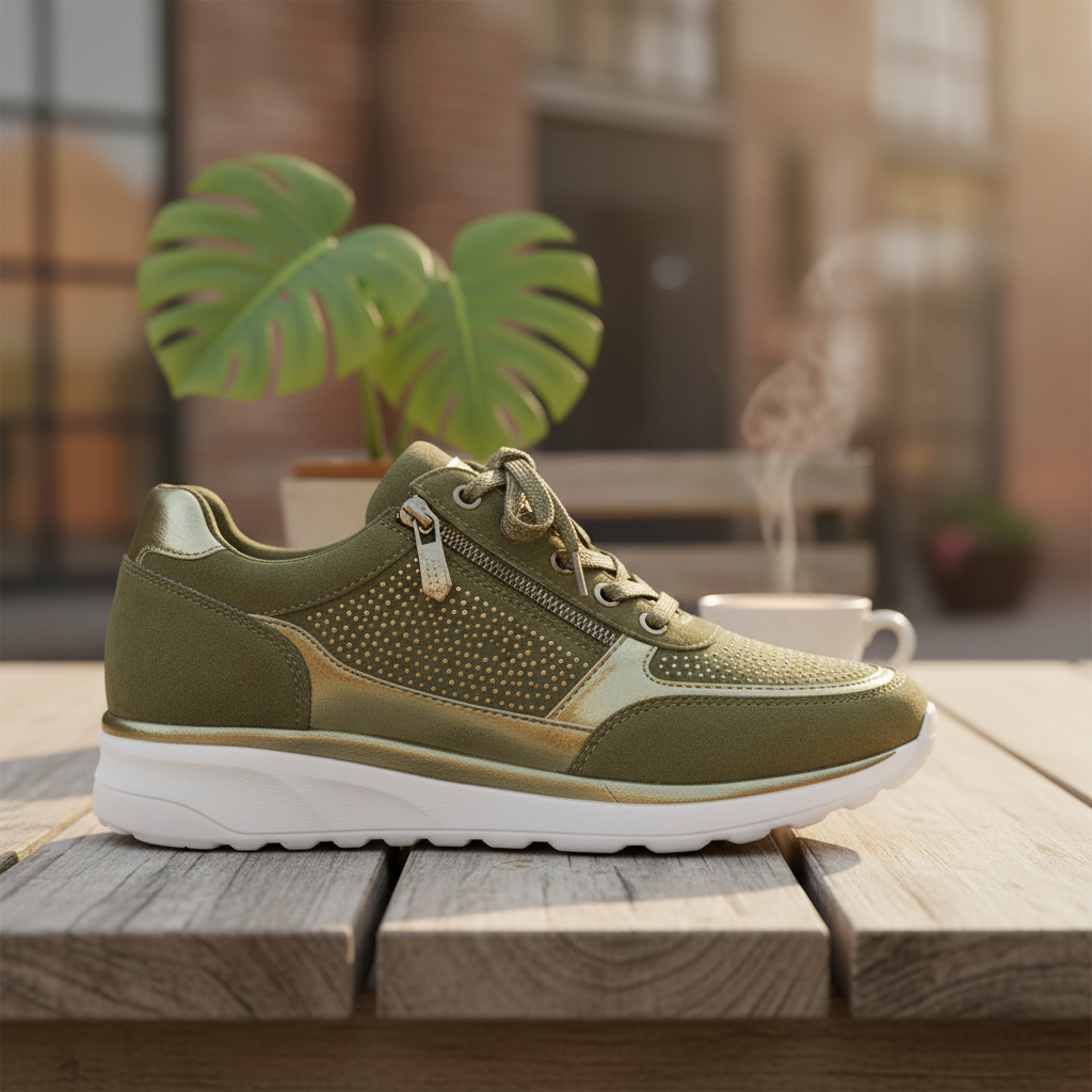 Grijs-groene orthopedische comfort sneakers, lichtgewicht en ademend, geschikt voor zowel dames als heren.