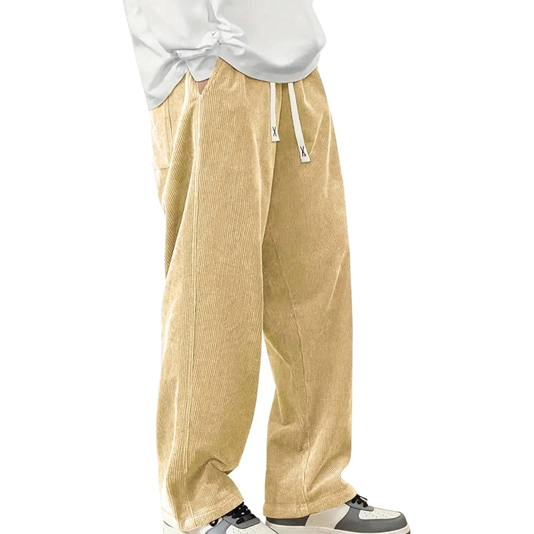 Heren wijde jogger met comfortabele geribbelde stof en relaxte pasvorm, ideaal als vrijetijdsbroek.