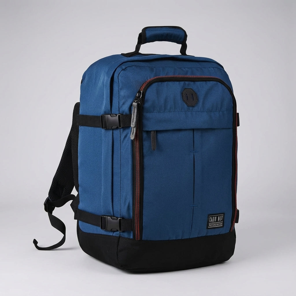 Georganiseerde binnenkant van de compacte 30 liter reisrugzak, met meerdere vakken voor handbagage.