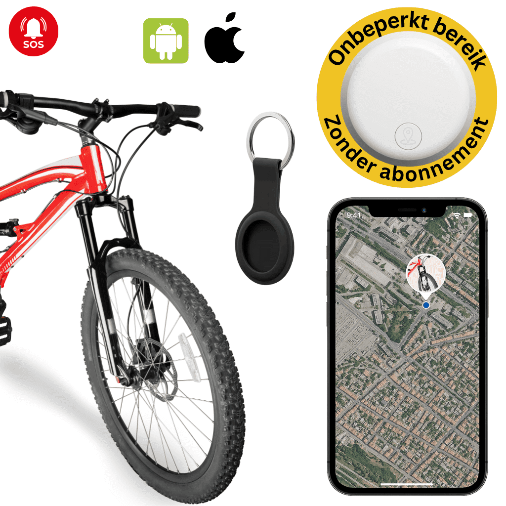 BikeTrace fiets GPS tracker onopvallend gemonteerd op een mountainbike; effectieve anti-diefstal beveiliging.