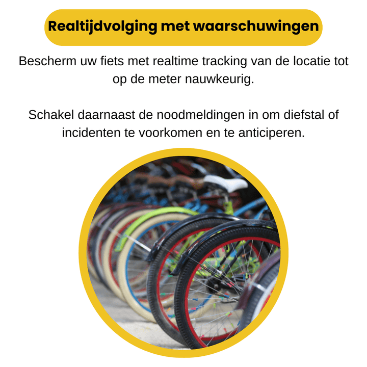 Waterbestendige BikeTrace fiets GPS tracker, ideaal voor buiten. Realtime tracking via smartphone app.