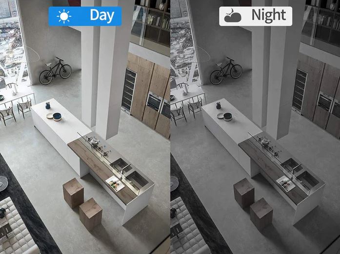 Kleine draadloze beveiligingscamera met scherp HD beeld, WiFi en geavanceerd nachtzicht functie.