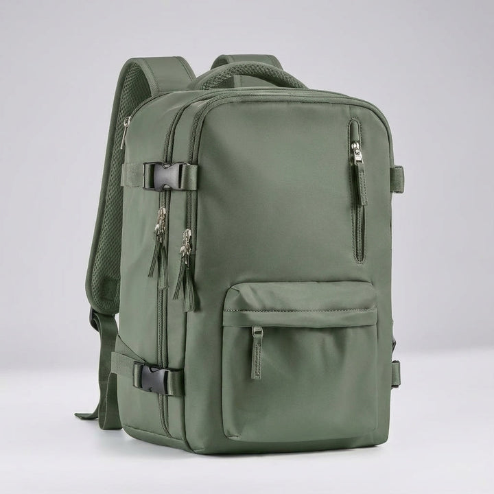 Compacte FlightTrek handbagage rugzak, voldoet aan cabineafmetingen voor vliegreizen.