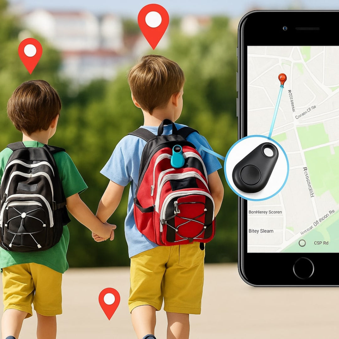 Scherm van smartphone toont kaart met realtime locatie van de GPS tracker.