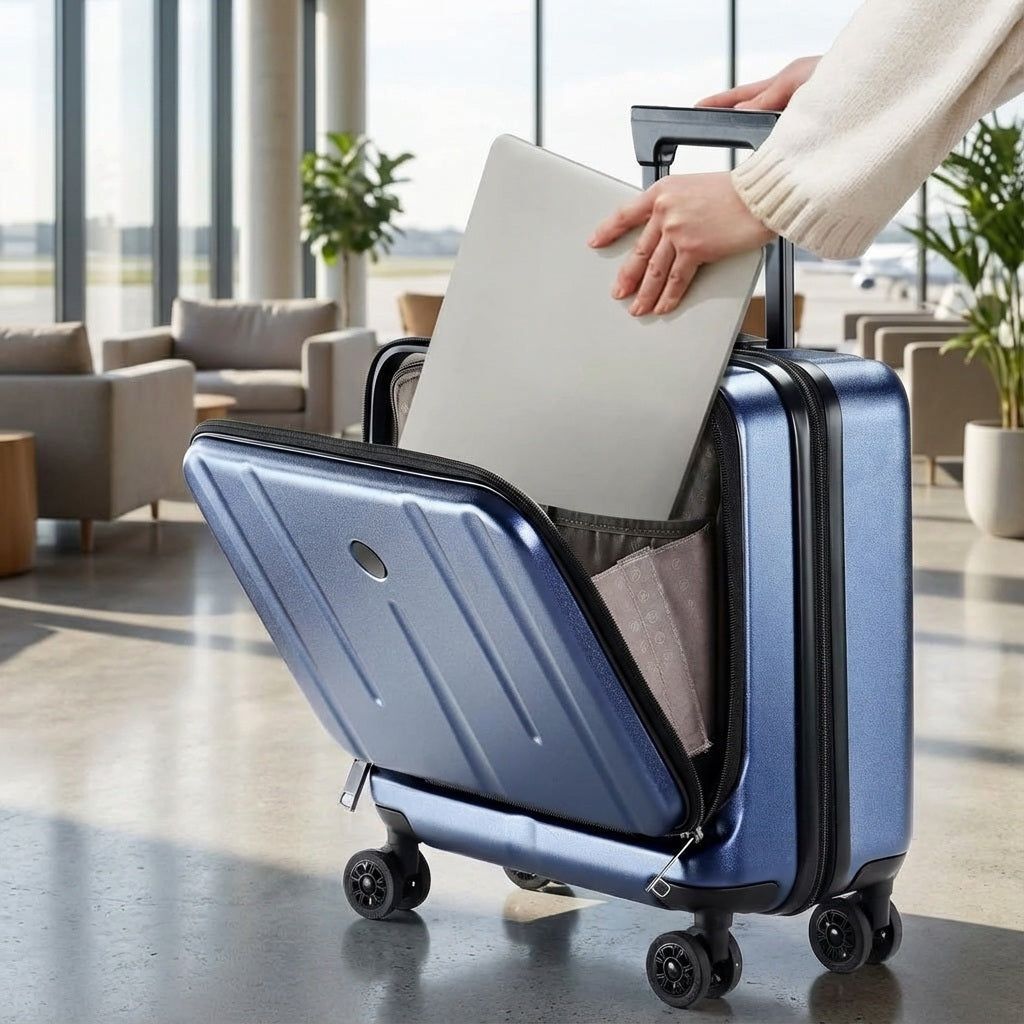 Compacte handbagage koffer met beschermend laptopvak, ideaal voor zakenreis en optimale organisatie.