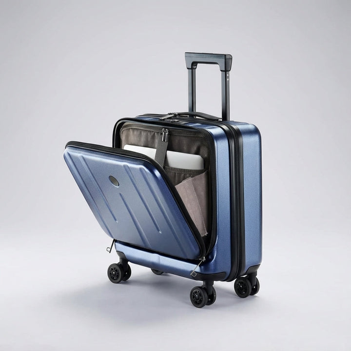 Duurzame handbagage koffer met speciaal beschermd laptopvak voor veilige zakenreizen; compact en praktisch.
