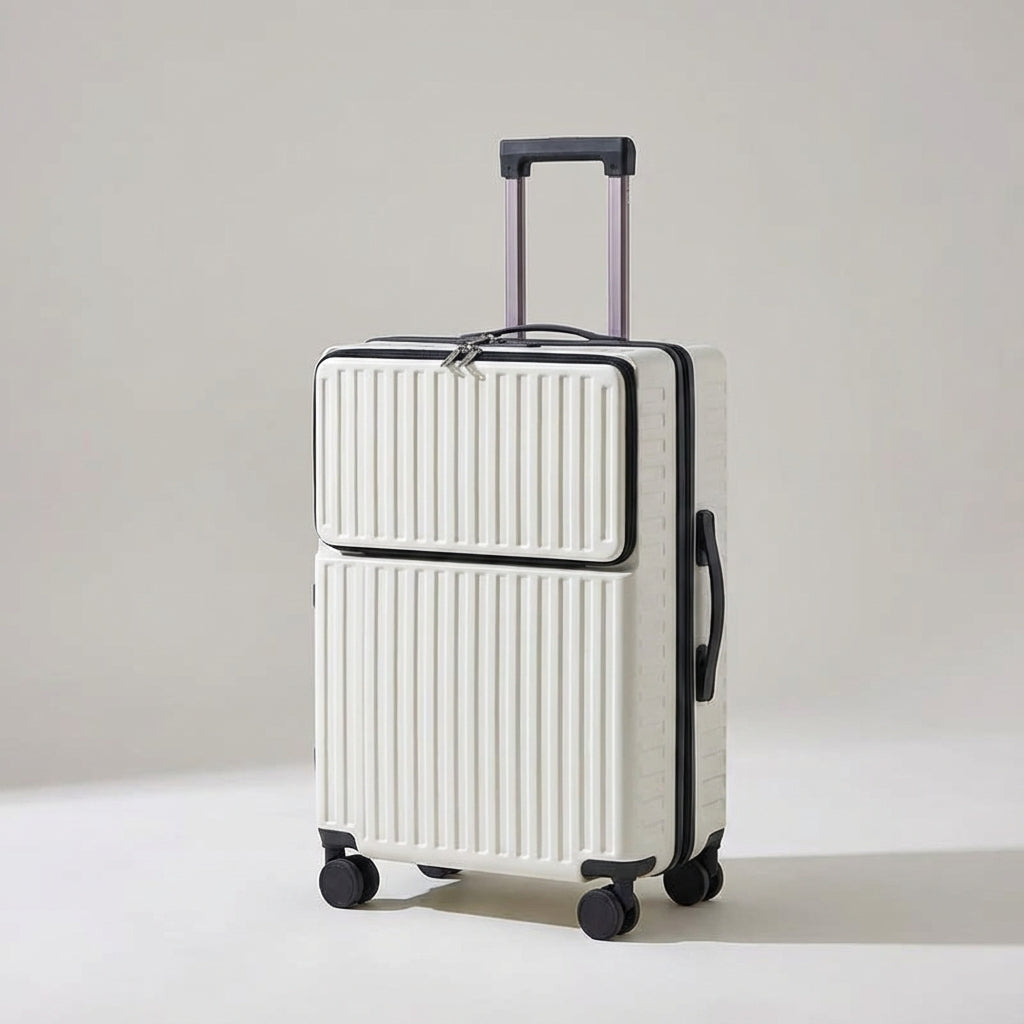Travelift spinner koffer met voorvak, ideaal als lichtgewicht handbagage trolley voor reizen.