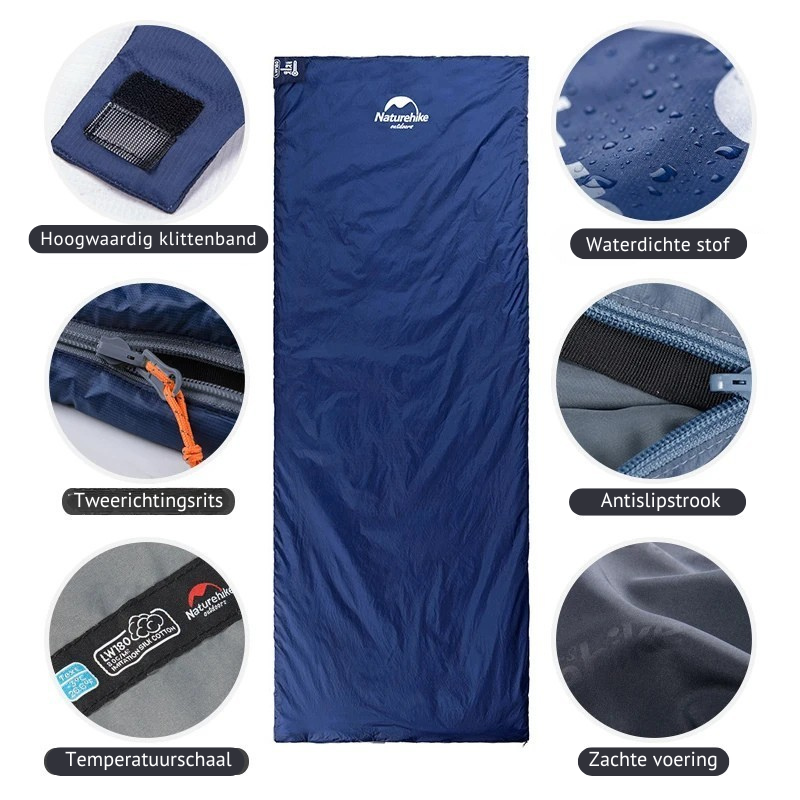 Warme, ademende unisex slaapzak voor comfortabel kamperen. Compact design, perfect voor koude outdoor nachten.