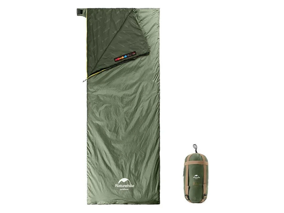 Groene unisex slaapzak, ultralicht en compact voor backpacking. Biedt essentiële warmte en comfort op de camping.