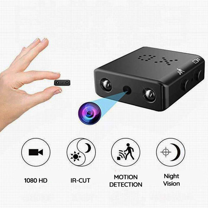Micro beveiligingscamera met krachtig nachtzicht, HD video en audio voor 24/7 bewaking.