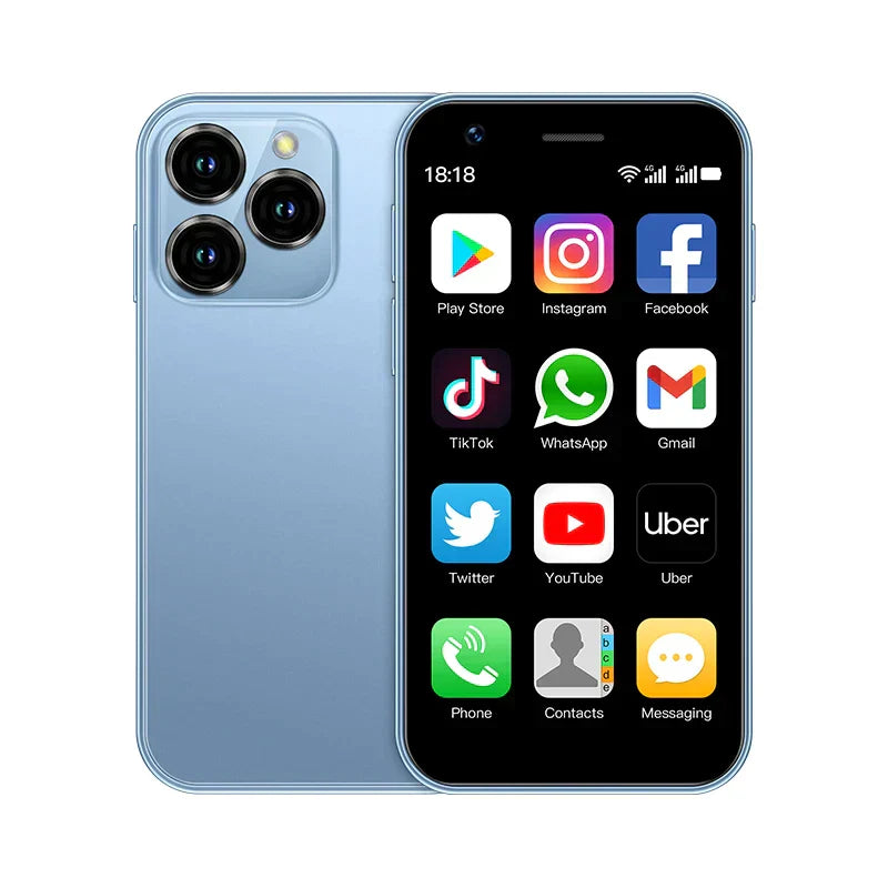 Compacte mini Android smartphone met 3-inch touchscreen, Dual-SIM en ingebouwde GPS. Ideaal voor reizen.