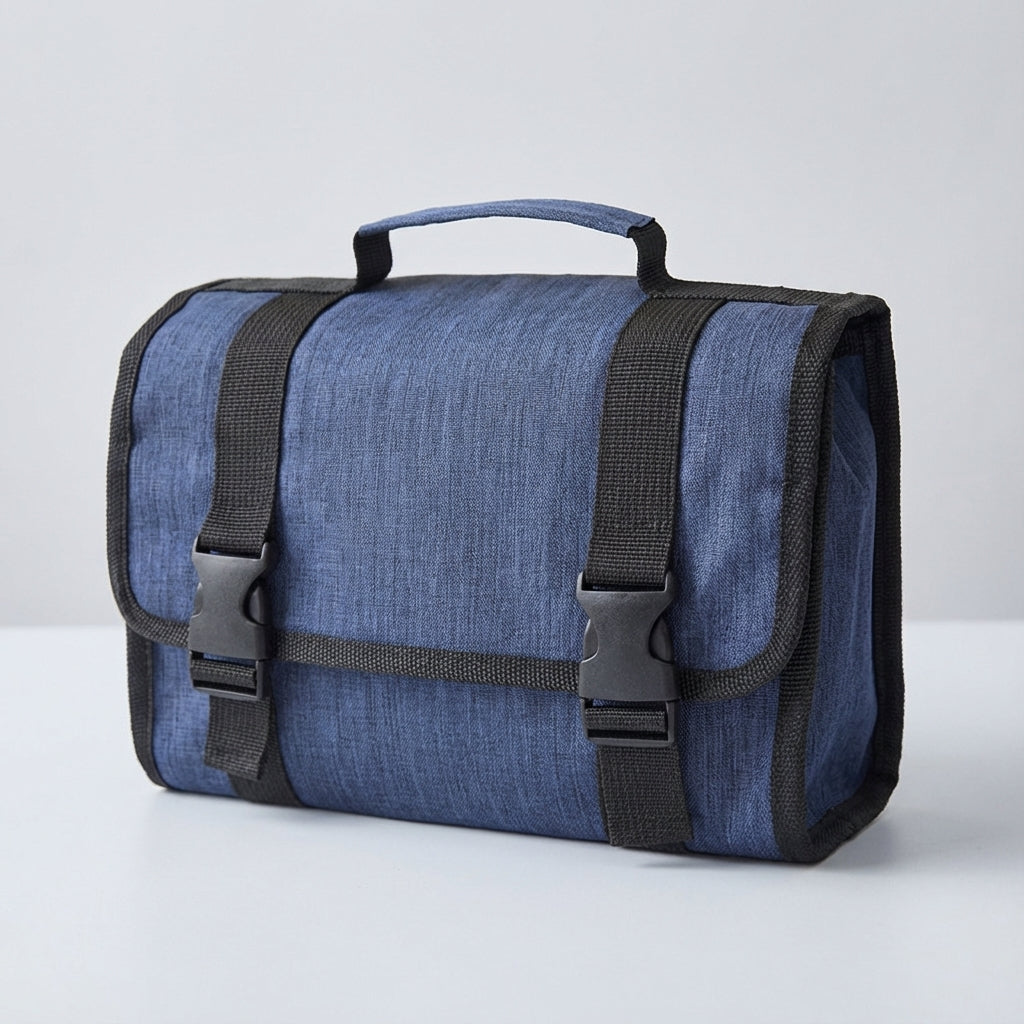 Georganiseerde hangende toilettas met ritsvakken en mesh-pockets voor al je reisbenodigdheden.