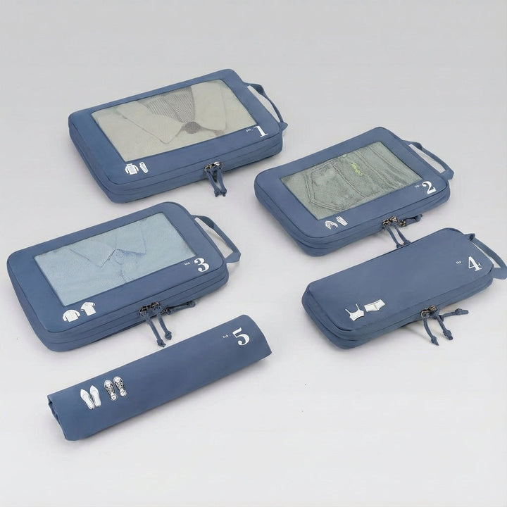 Compacte OrgaSwift reisetui set met compressie voor optimale kofferorganisatie en ruimtebesparing op reis.