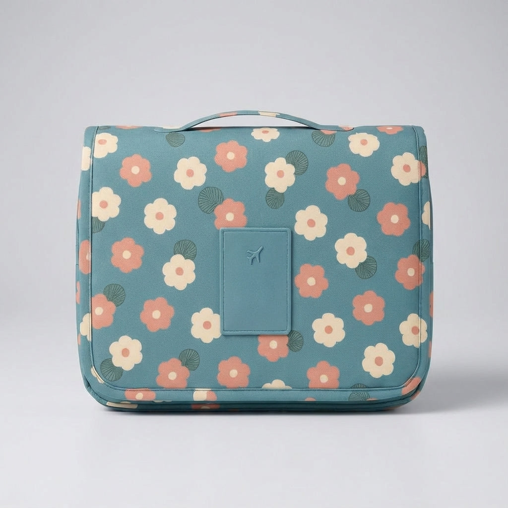 Veelzijdige cosmeticatas compact en ophangbaar. Reis toilettas organizer voor badkamer en onderweg. Unisex.