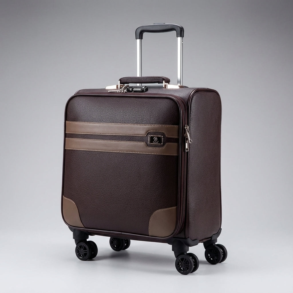 Stijlvolle compacte trolley met robuuste behuizing en stille zwenkwielen, ideaal als cabinebagage.